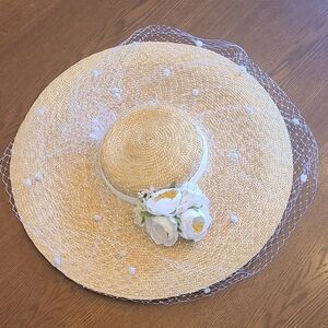 Vineyard Vines Kentucky Derby Floral Straw Hat with Netting Veil